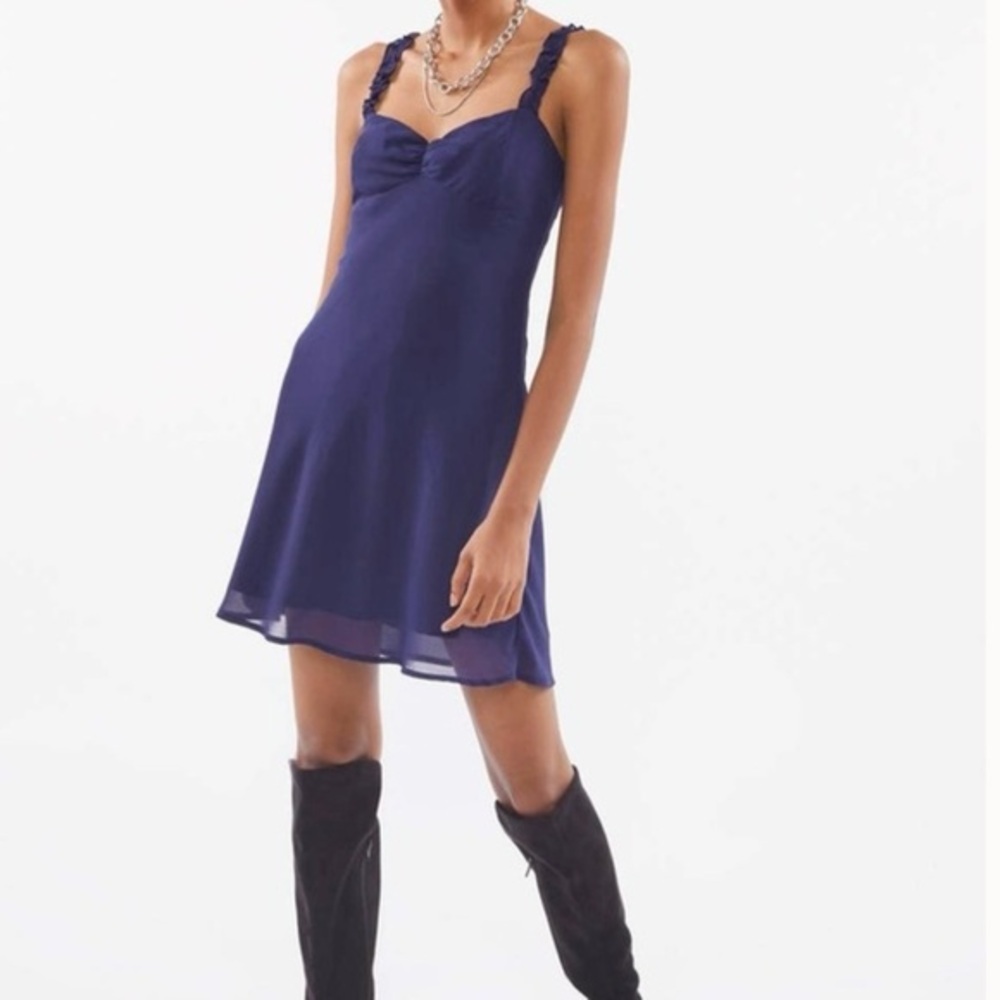 Urban Outfitters Dress Blue Ruffle Mini Slip XL (jrs) Cocktail Party Sleeveless